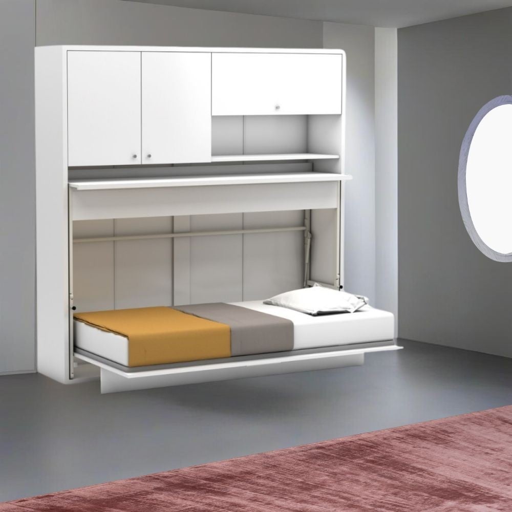 Letto a scomparsa singolo con scrivania estraibile colore bianco