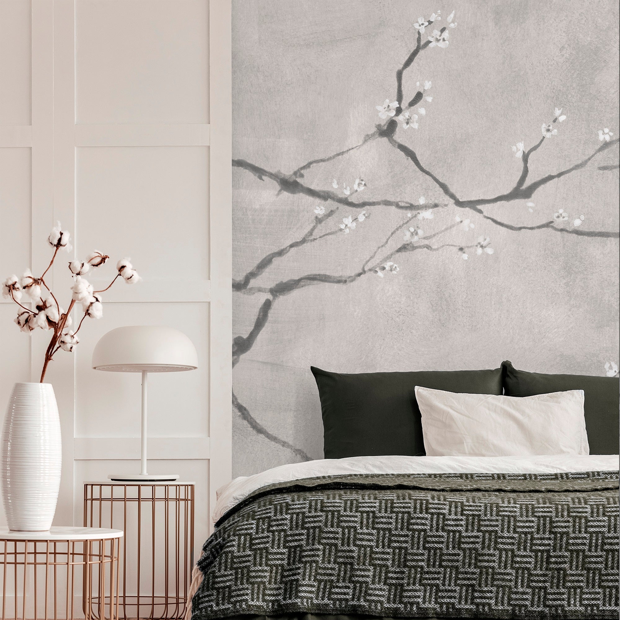 Papel pintado panorámico cerezos japoneses gris 300x280cm - 3