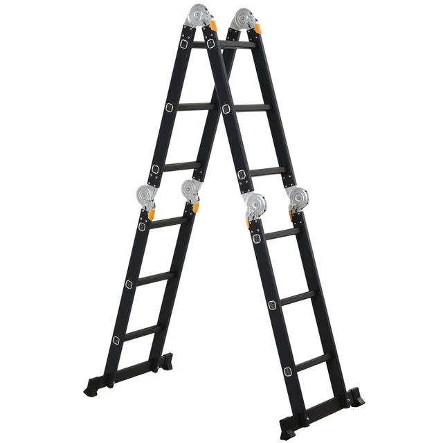 DURHAND Scala in Alluminio 5 in 1 con 2 Pannelli di Sostegno, Scala Pieghevole Carico Massimo 150kg, 370x61x11 cm, Nero