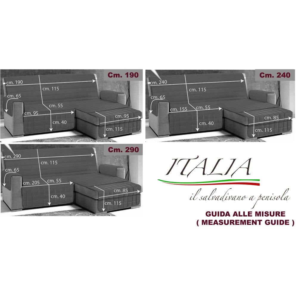 COPRIDIVANO ITALIA il salvadivano CON PENISOLA trapuntato UNITO BLU Seduta cm. 190 - 3