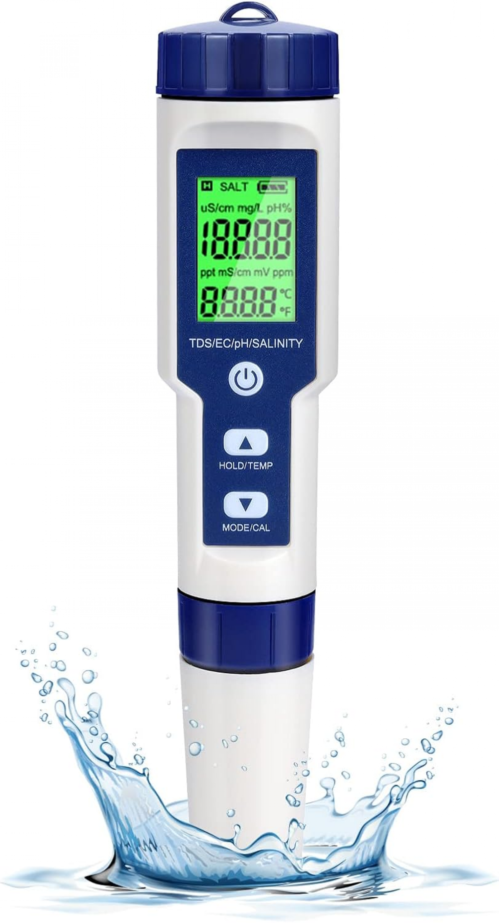 Elektroniczny tester pH 5 w 1 z podświetleniem, pH/TDS/EC/zasolenie/temperatura z ATC, преcyzyjny pH-metr, rozdzielczość 0,01