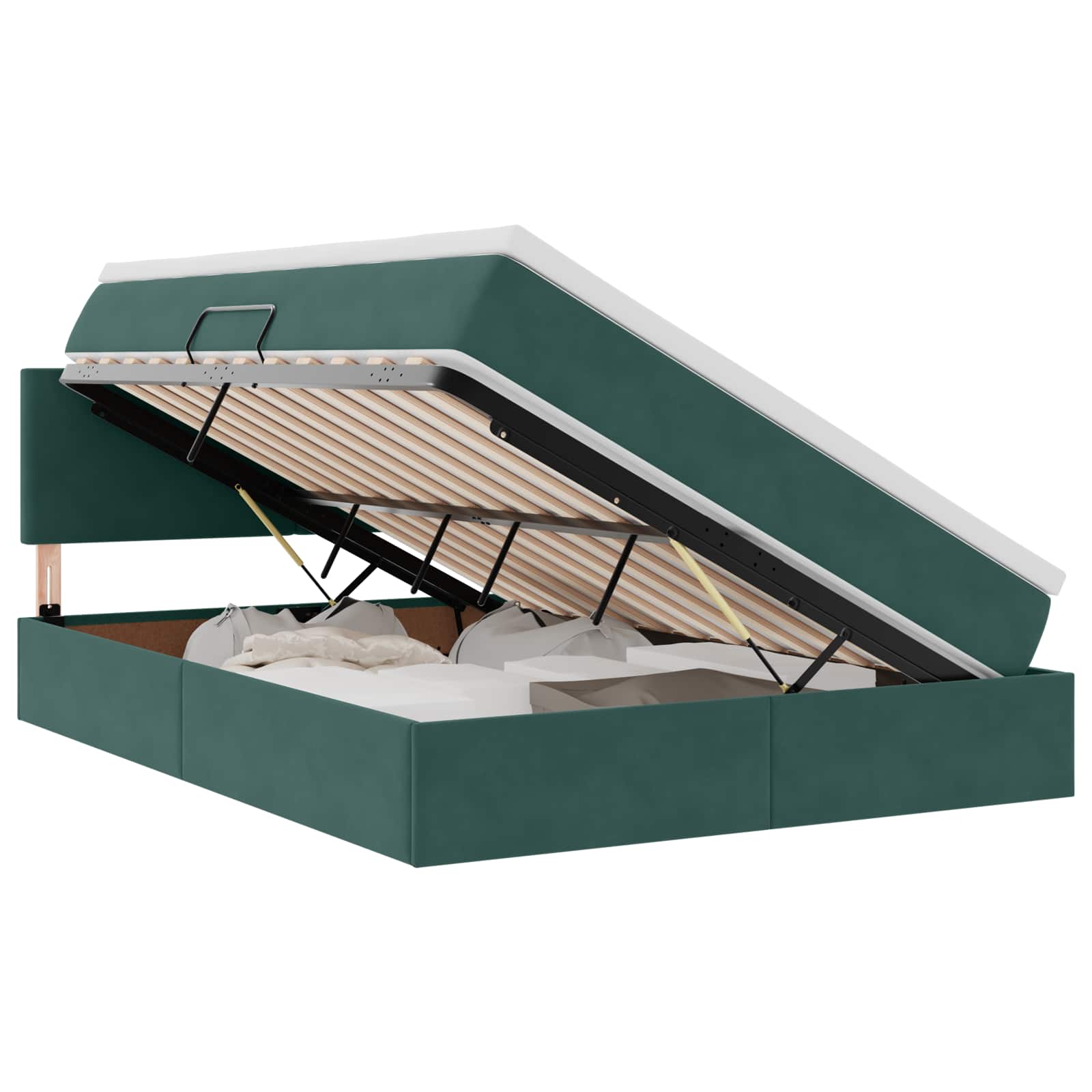 Lit avec rangement, vert foncé, 140 x 200 cm, en velours - 2