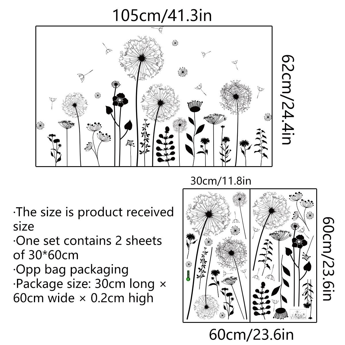 Un lot de stickers muraux pissenlits fleurs Sticker Plante Naturel Sticker Mural pour Salon Décoration Murale - 4