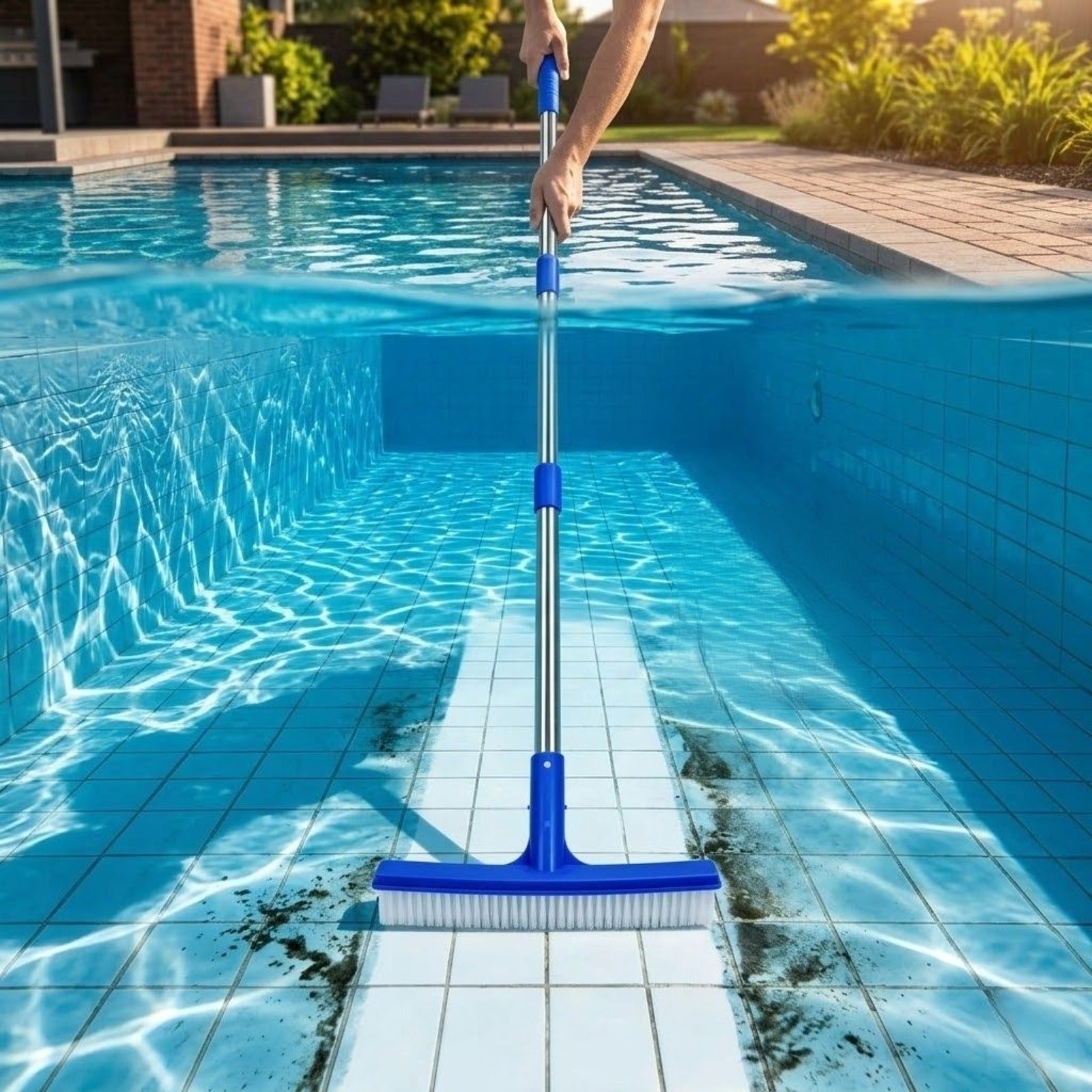 Kit Entretien Piscine avec Épuisette et Brosse, Perche Télescopique 5 Sections, Brosse Caoutchouc et Mousse, Nettoyage Fond et-Paroi. - 7