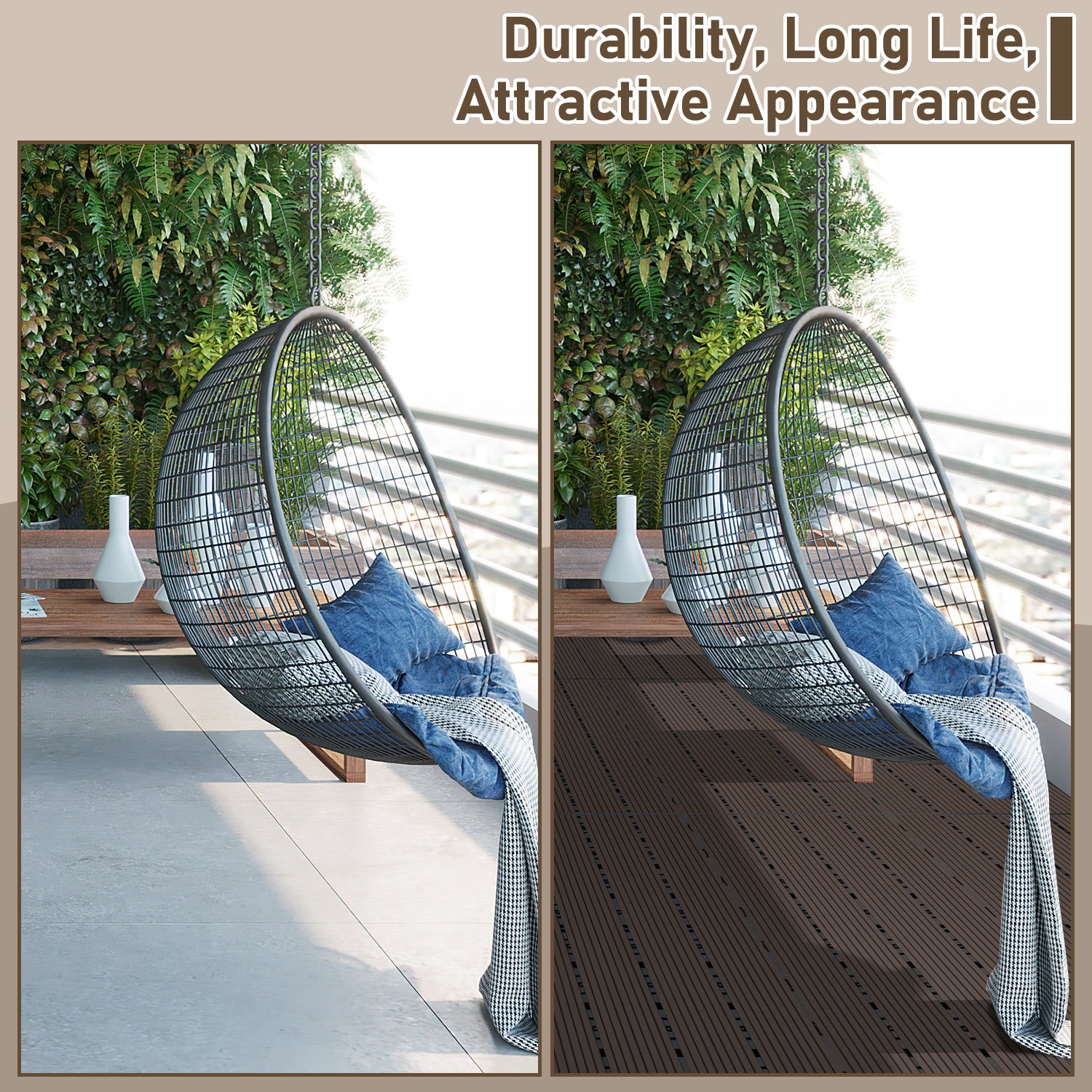 30 x Dalles de terrasse en WPC pour balcon et jardin installation sans outil structure adaptée aux grandes aces Marron café 30x60CM - 6