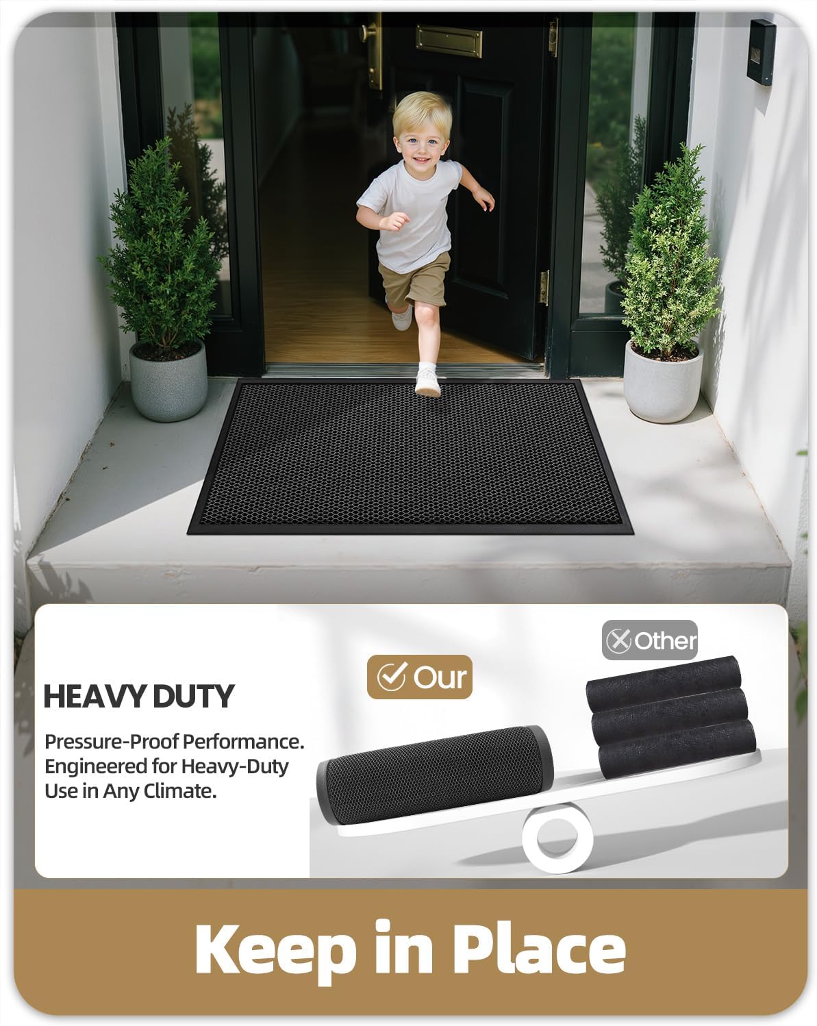 Tapis Extérieur Résistant à la Pluie en Soie Élastique - Paillasson Extérieur Antidérapant pour Entrée et Patio - 4