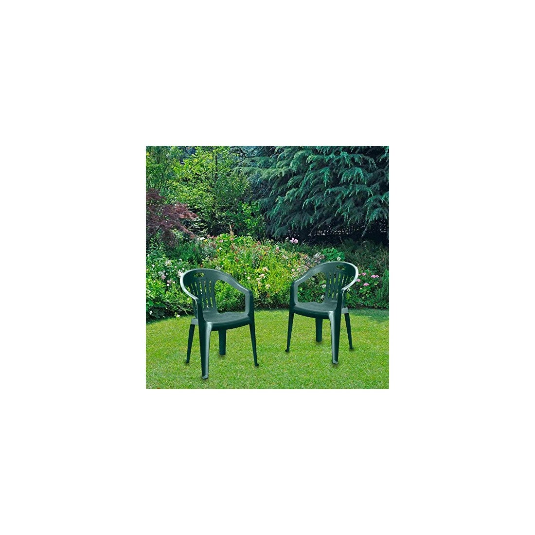 Chaise de jardin en résine monobloc empilable verte Piona - 5