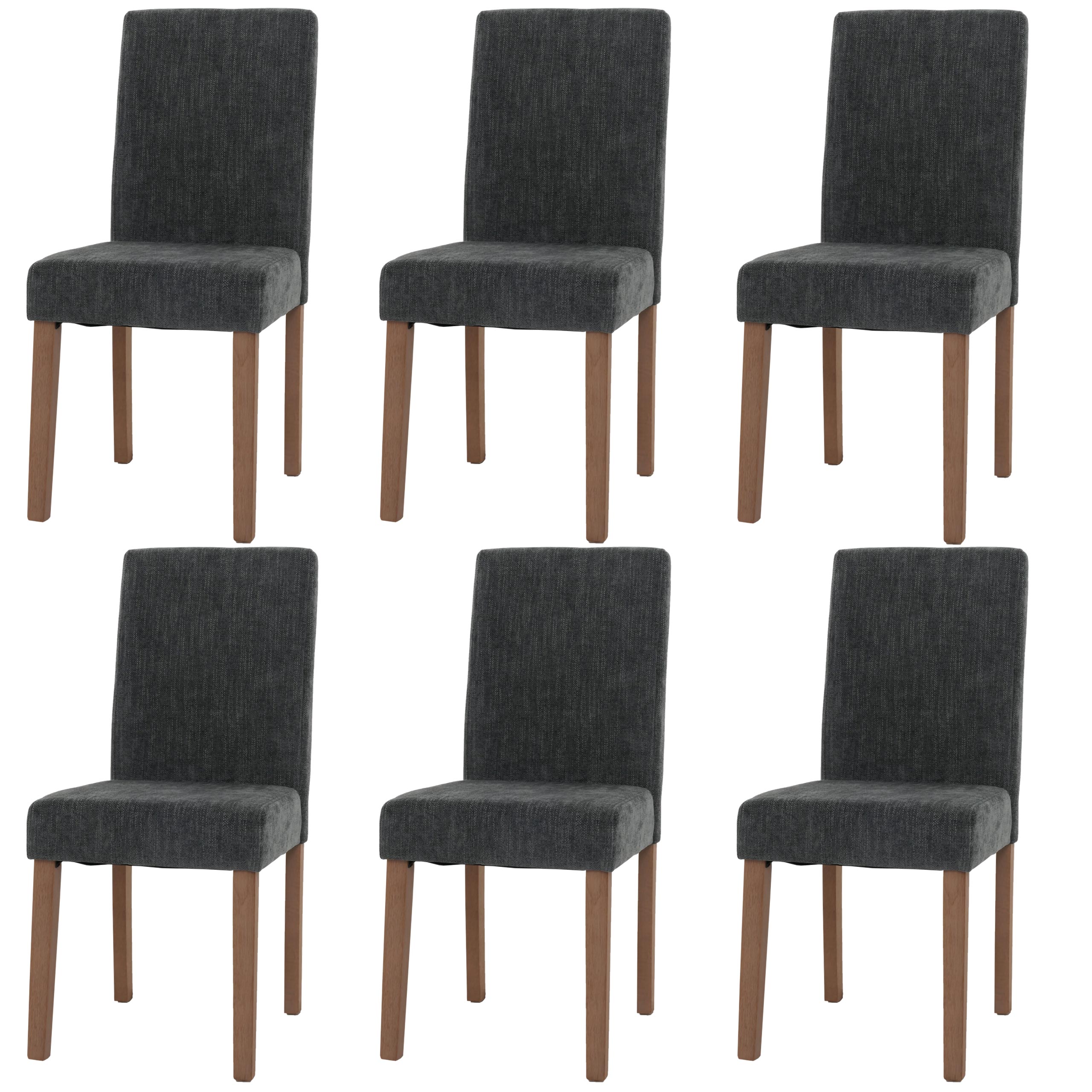 Zestaw 6 krzeseł do jadalni Littau, krzesło kuchenne z wysokim oparciem, tkanina/tkanina szenilowa drewno ~ ciemnoszary, nogi w kolorze naturalnym
