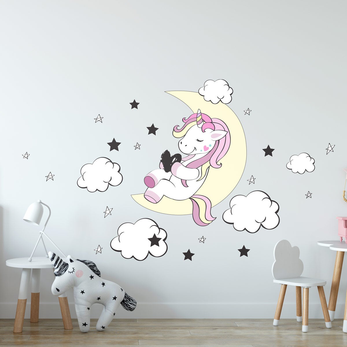 Vinilos unicornio amigo luna y estrellas - adhesivo de pared ...