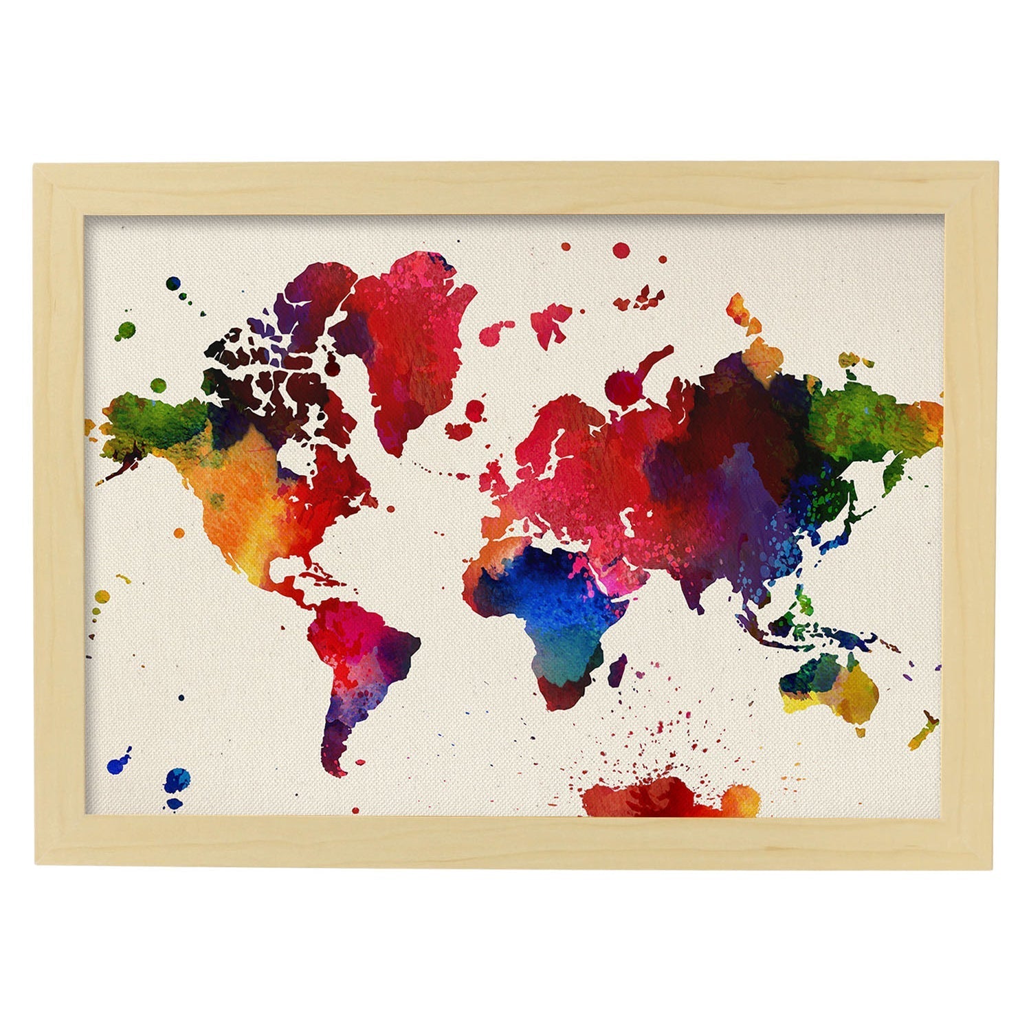 Lamina para enmarcar mapamundi mapa del mundo poster con imagenes del mundo de estilo acuarela lamina mapas láminas 30x40 para enmarcar marco negro a3