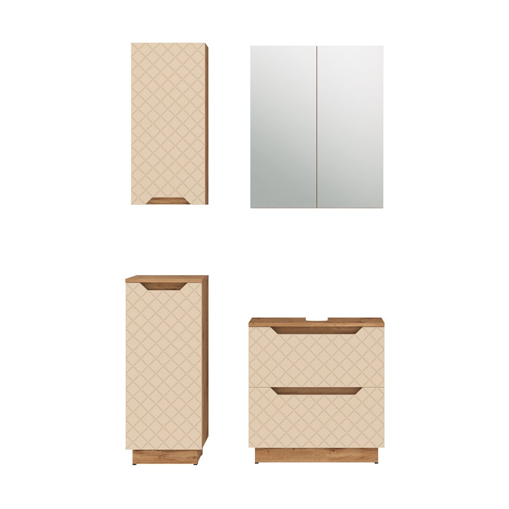 Vicco Zestaw mebli łazienkowych Lotta, Dąb/kaszmir ze strukturą płytek, 4 części