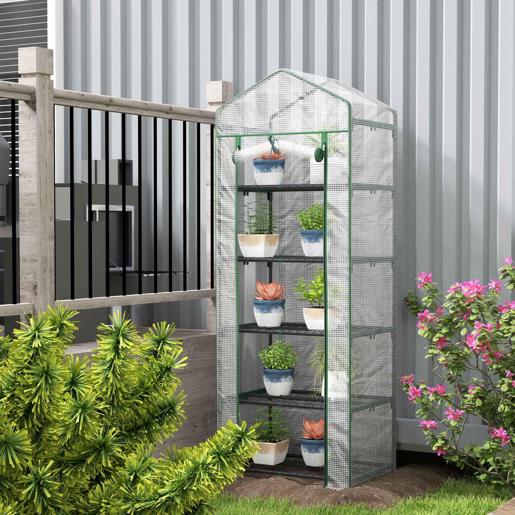 Serre de jardin balcon étagère serre 5 niveaux 0,69 x 0,49 x 1,93 m acier bâche amovible PE blanc - 4