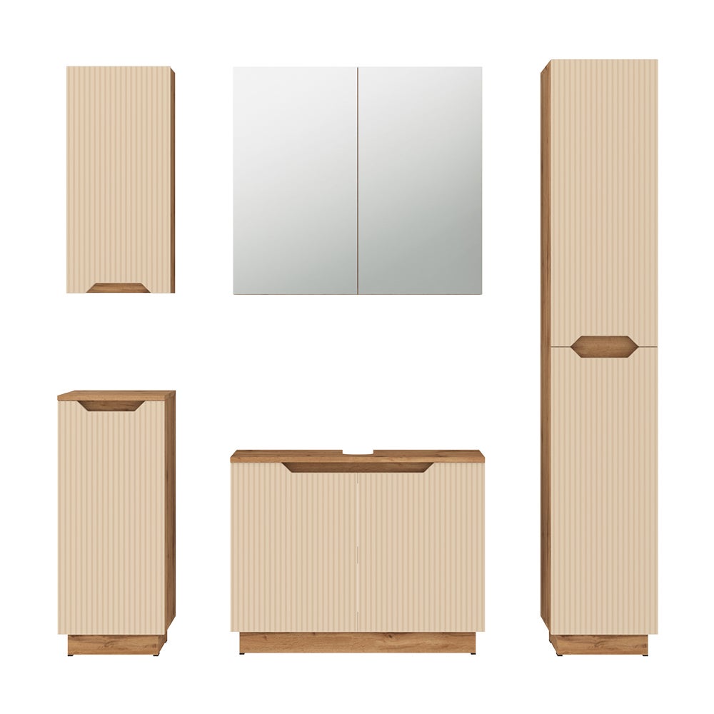 Vicco Zestaw mebli łazienkowych Lotta, Dąb/kaszmir w paski, 5 części