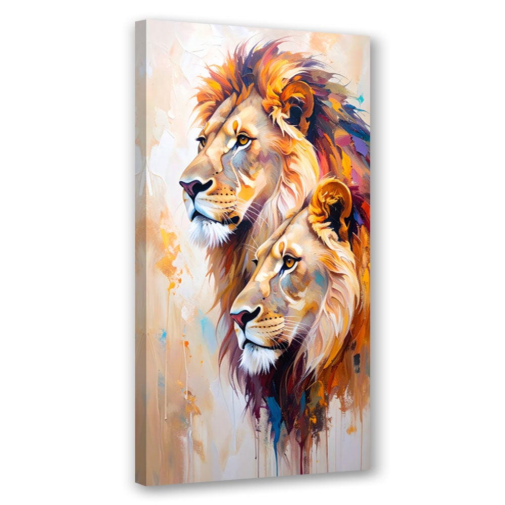 Obraz canvas do salonu biura lwy para zwierzęta malowany 40x80
