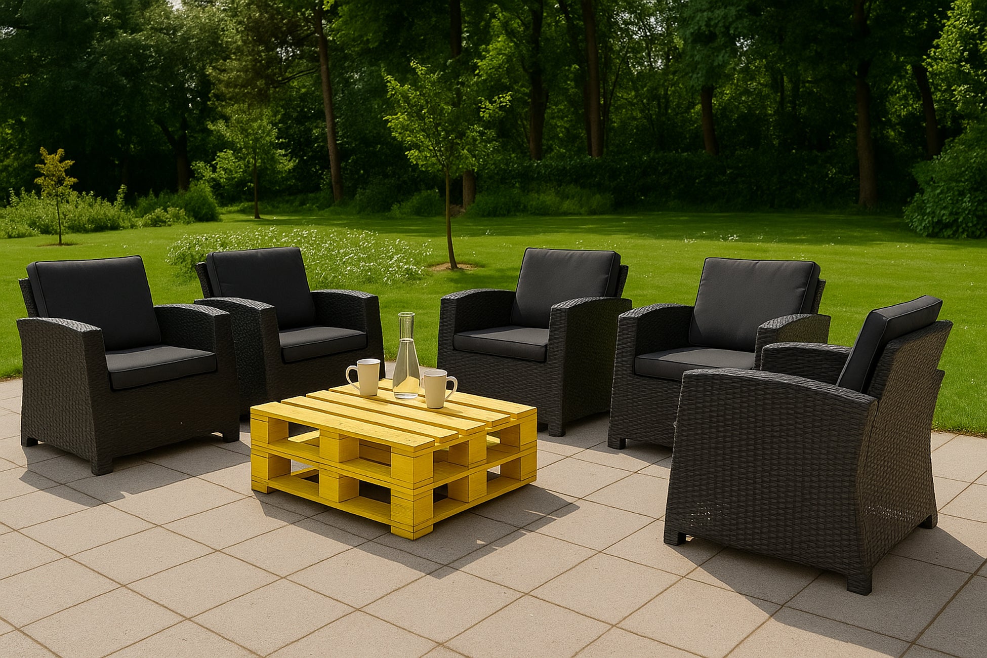 Coussins de chaise en résine tressée 56x52x7cm Lot de 2 coussins de chaise extérieur, Coussin de fauteuil de jardin Noir, Coussin avec dossier - 5