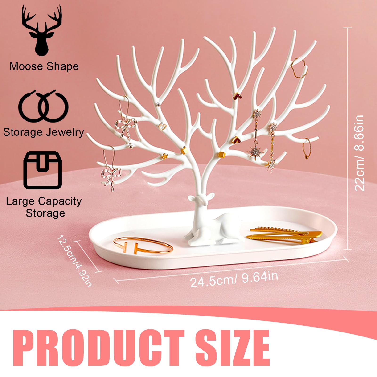 Arbre à bijoux en bois de cerf 2 en 1, support boucle d'oreille plastique, porte bijoux femme, présentoir collier pour colliers et bracelets - 2