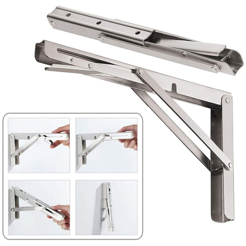 Support d'étagère pliable en acier inoxydable, 2 pièces, Support de Console pliable, étagère murale, capacité de charge 80kg - 250mm - 3