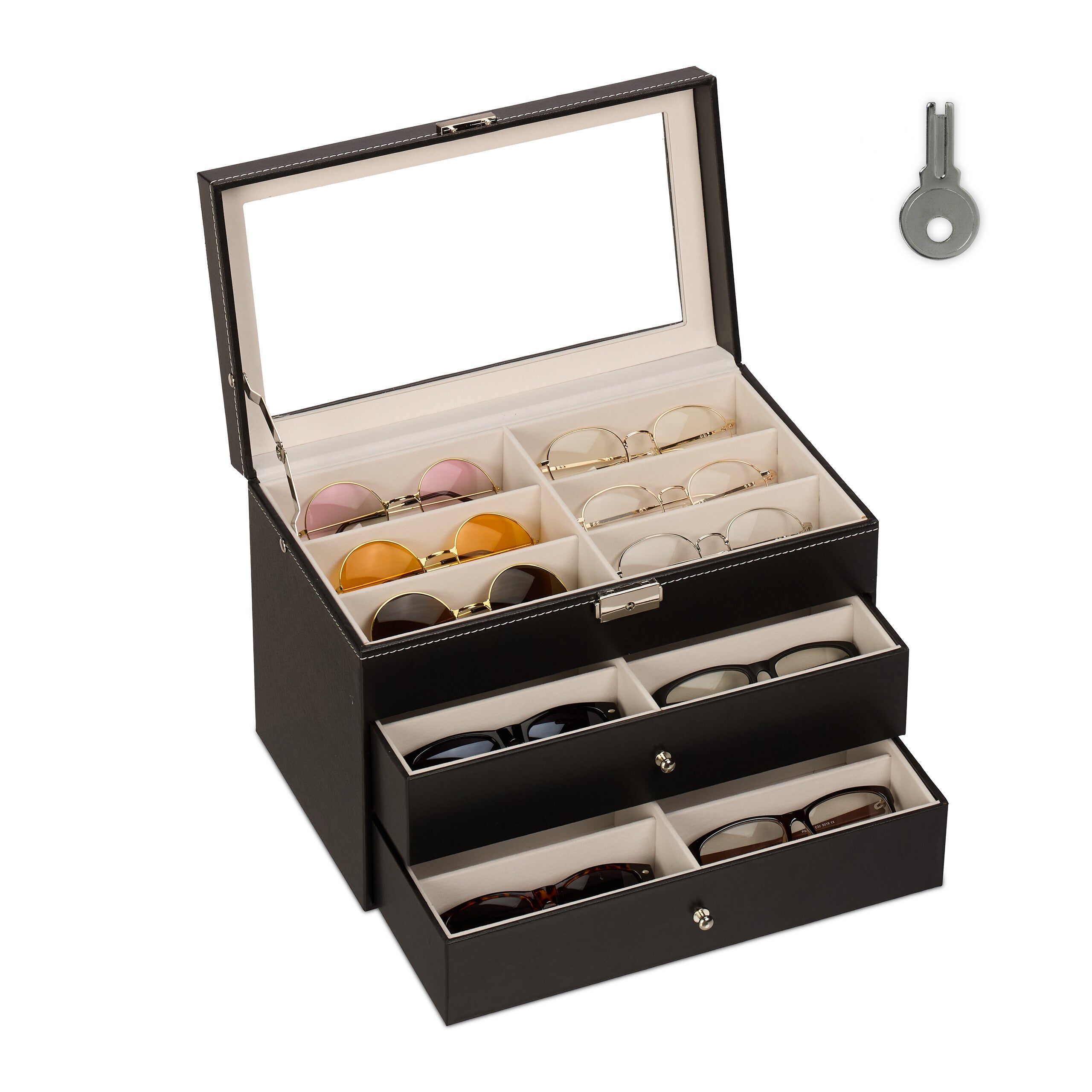 Scatola Porta Occhiali Espositore, Portaocchiali Porta Occhiali per Cassetto Anche Come Gioie o Cosmetici 12 Orologi Custodia Sole Supporto Vassoio Portatile Cassetto Organizzatore Vassoi Bracciale