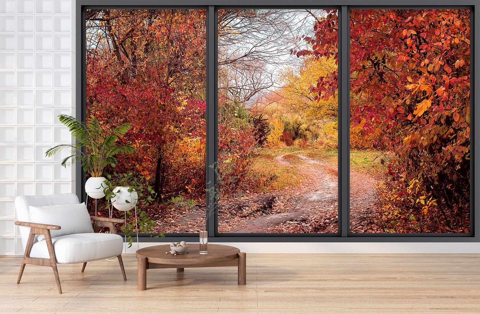 Papier peint panoramique Trompe l'oeil baie vitrée - Chemin en forêt - Largeur 260 cm x Hauteur 156 cm - 3