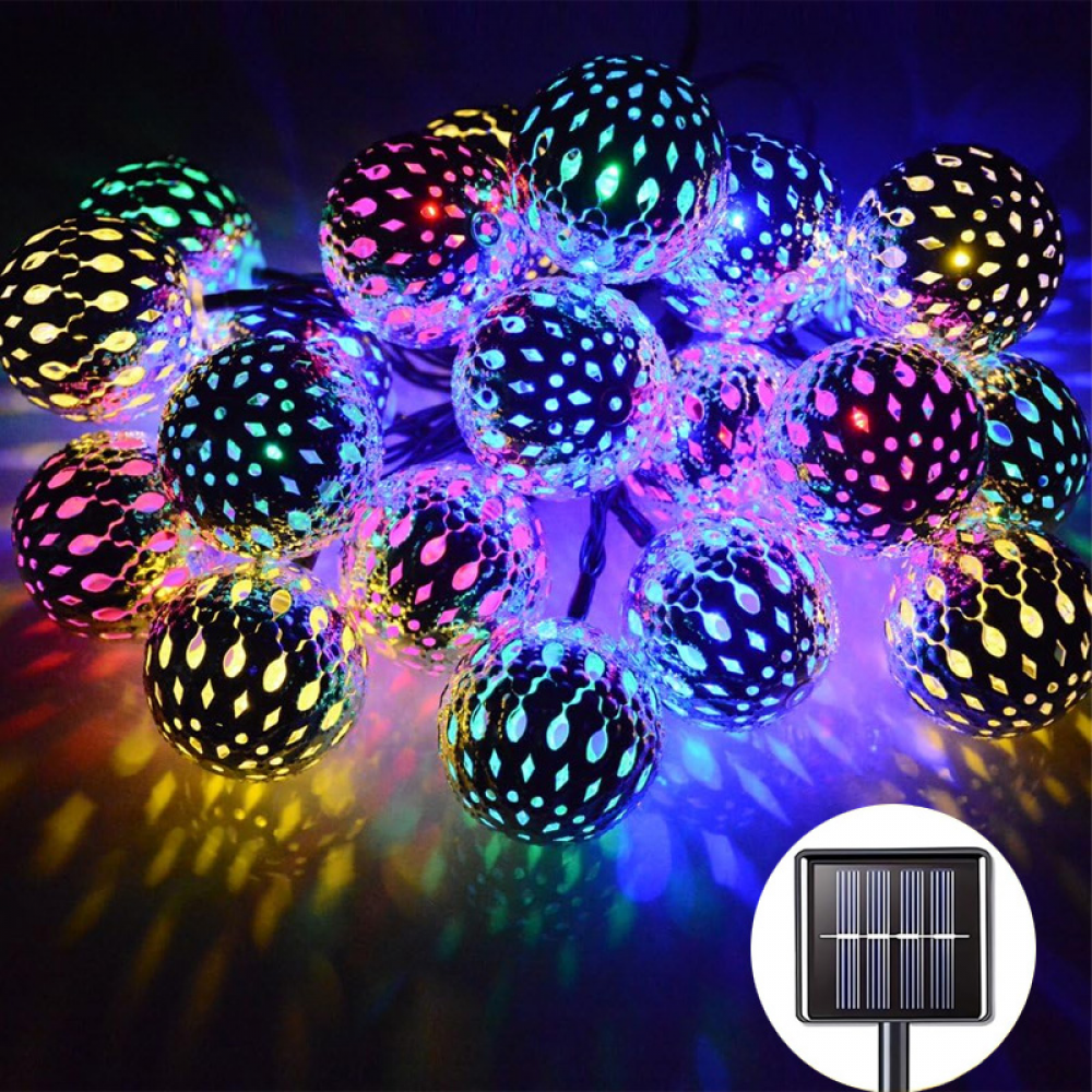 Lampki solarne - 6,5 m, 30 diod LED - Lampki w stylu marokańskim - Idealne na tarasy, do ogrodów, na imprezy, festiwale - Kolorowe światła