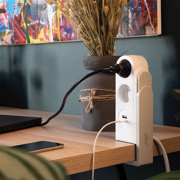 Bloc multiprise Gekko clipsable - 2 prises + 2 ports USB - Blanc - Otio - 2