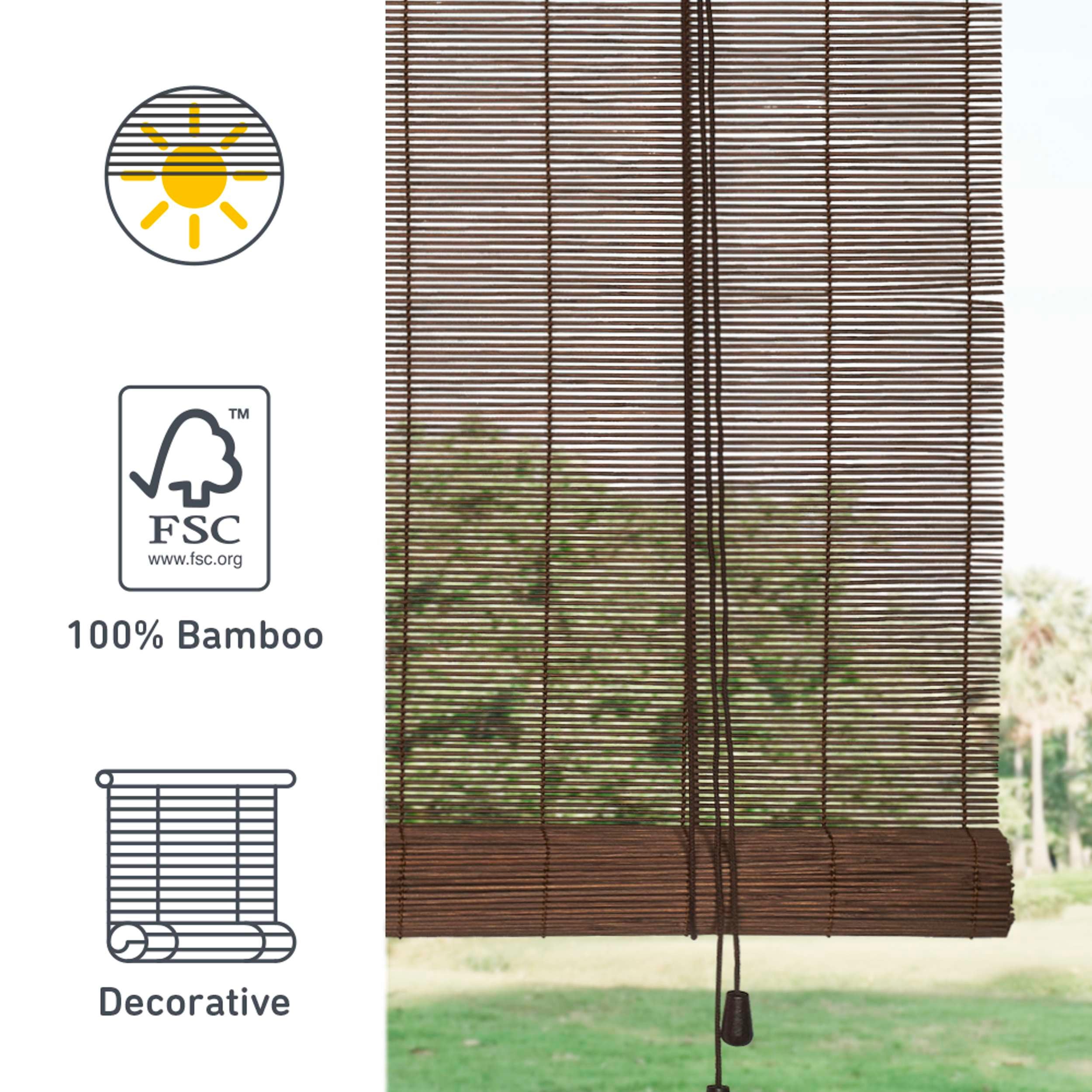 Estore de rolo de rolo de bambu, cortina de rolo de bambu natural castanho escuro interior e exterior, 120 x 175 cm - 4