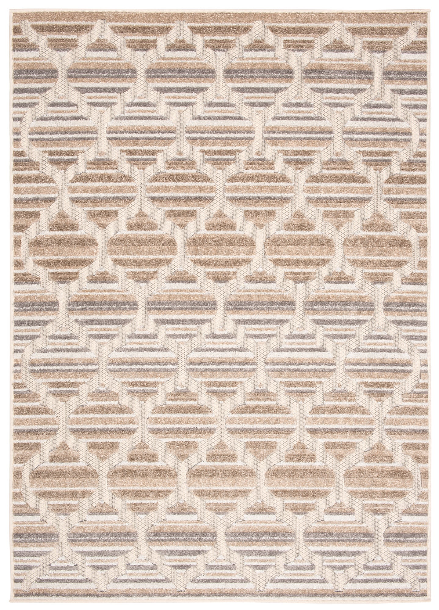 TAPISO Patio Alfombra Exterior Interior Habitación Cocina Terazza Balcón Efecto 3D Crema Gris Marrón Claro Marroquí Pelo Corto 120 x 170 cm - 2