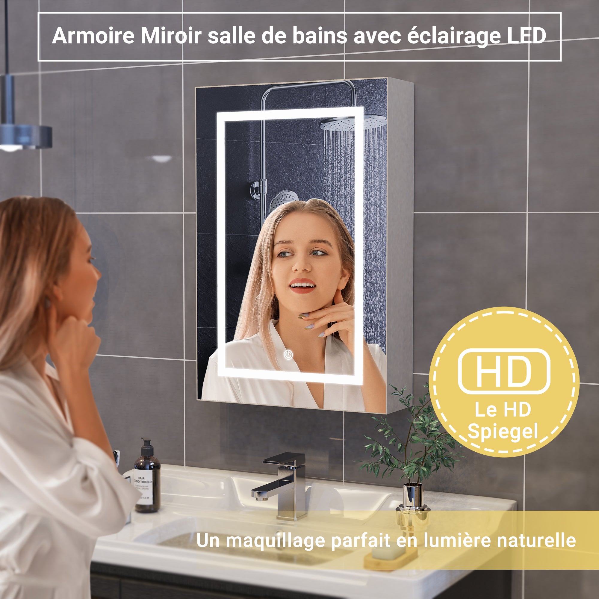 Armoire Murale Salle de Bain avec Miroir et LED,Armoire de Toilette Miroir Meuble Salle de Bain avec Rangement et Étagère Réglable,Blanc,50x70x12.5cm - 5