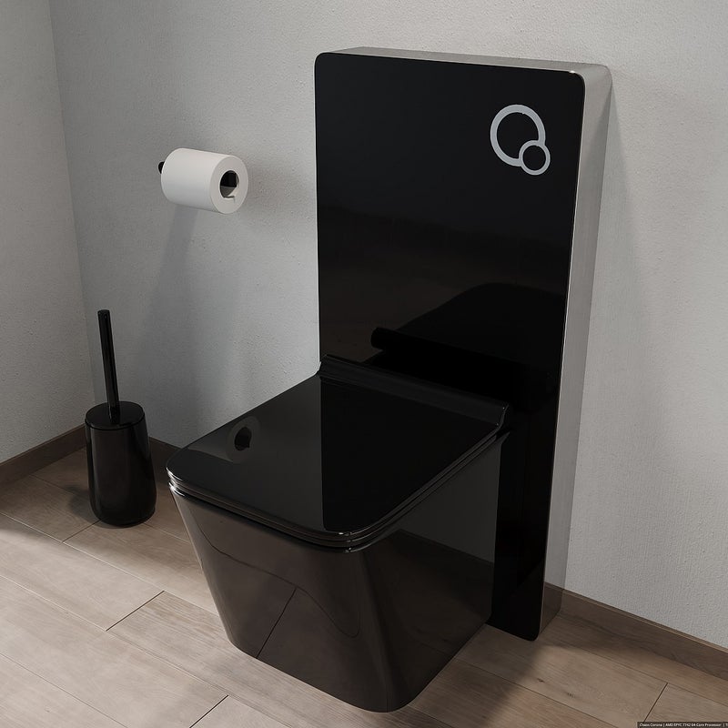 Podwieszana ceramiczna toaleta w kolorze czarny połysk z dekoracyjnym stelażem - CLEMONA