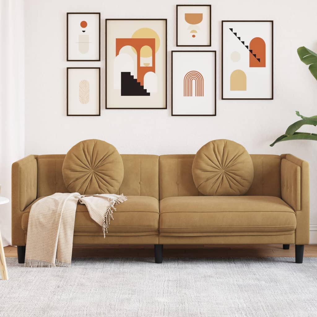 Sofá con cojines 3 plazas | sofá de salón | sofá de descanso terciopelo marrón cfw66102