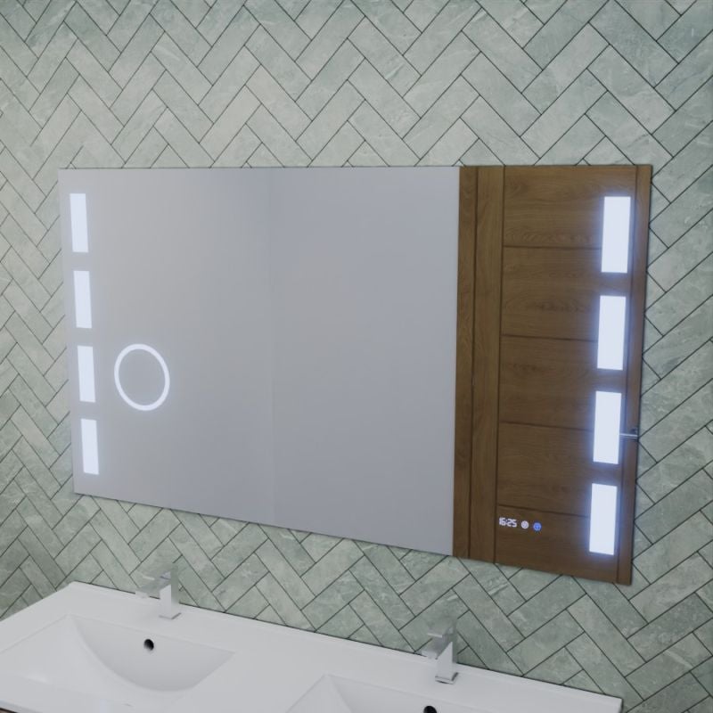 Miroir LED réglable EXCELL PLUS - 120 x 70 cm avec antibuée, loupe et horloge - 7