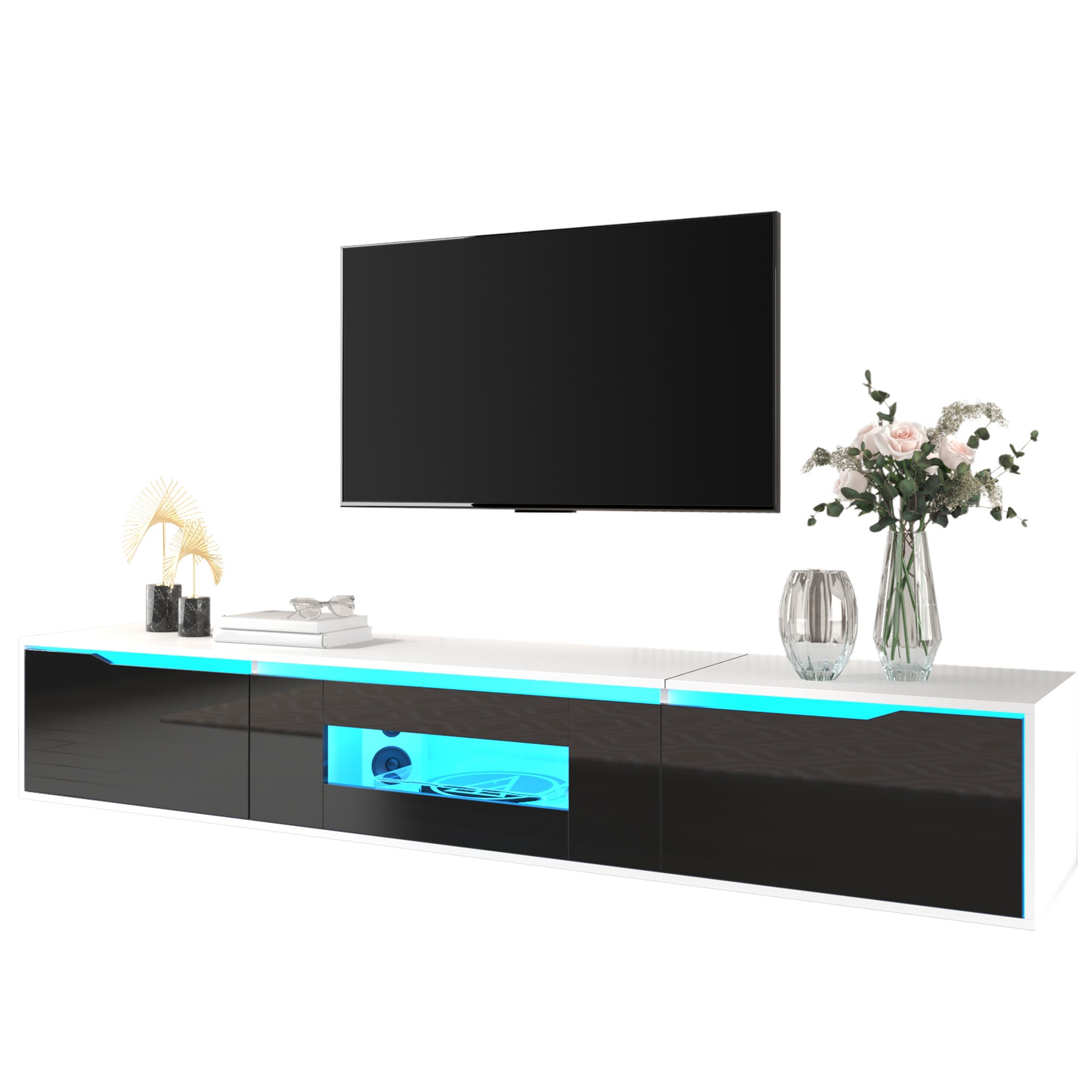 Szafa TV z LED - czarno - biała, 180x30x35cm, particle board, hochluster
