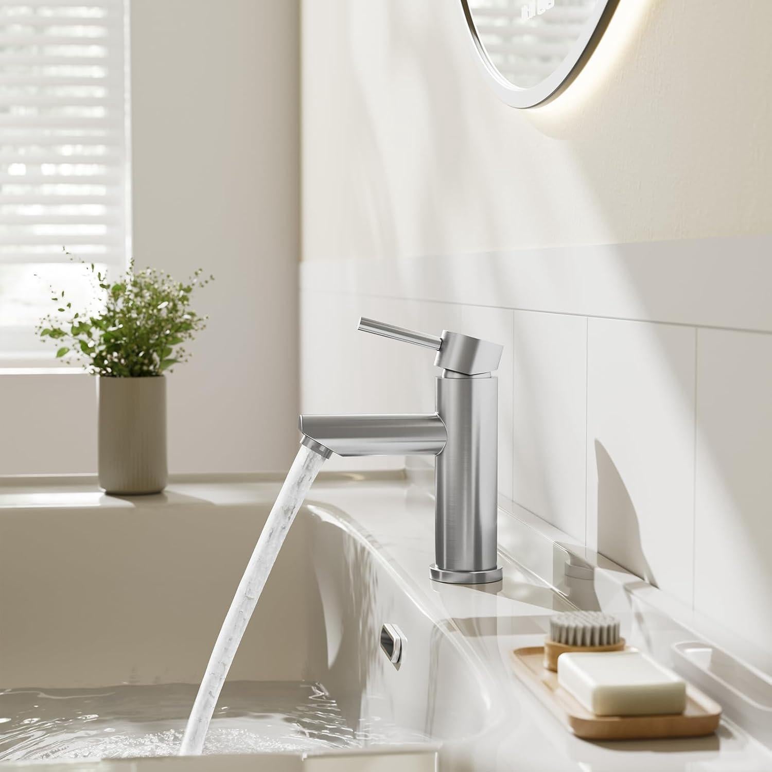 Bateria umywalkowa z polerowanej stali nierdzewnej, jednouchwytowa, mieszaczowa, do łazienki, matowa