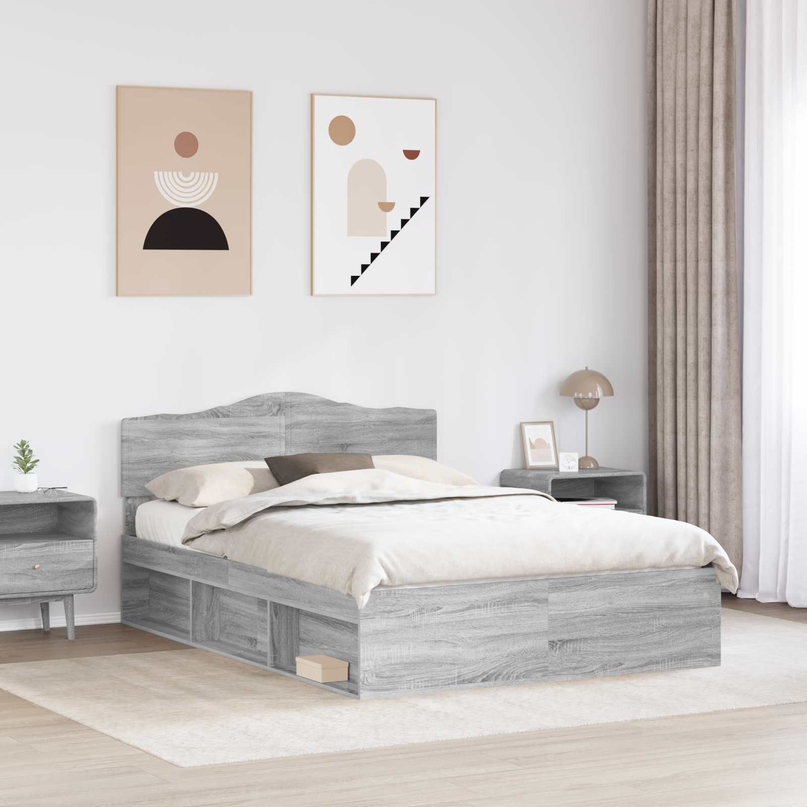 Cadre de lit Gris 140 x 190 cm Bois de pin massif - 3