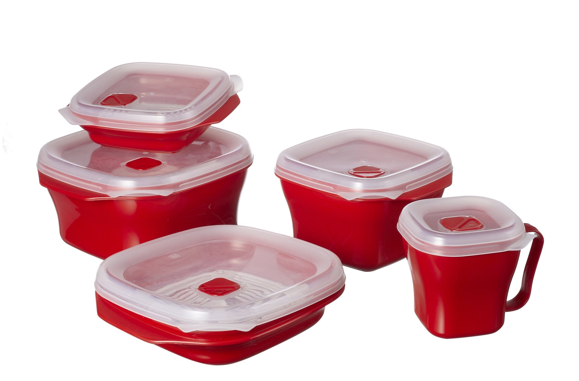 Set 5 Contenitori Micro & Freezer Rossi (2X)600 Ml-1,1 1,5 2,6 Lt ...