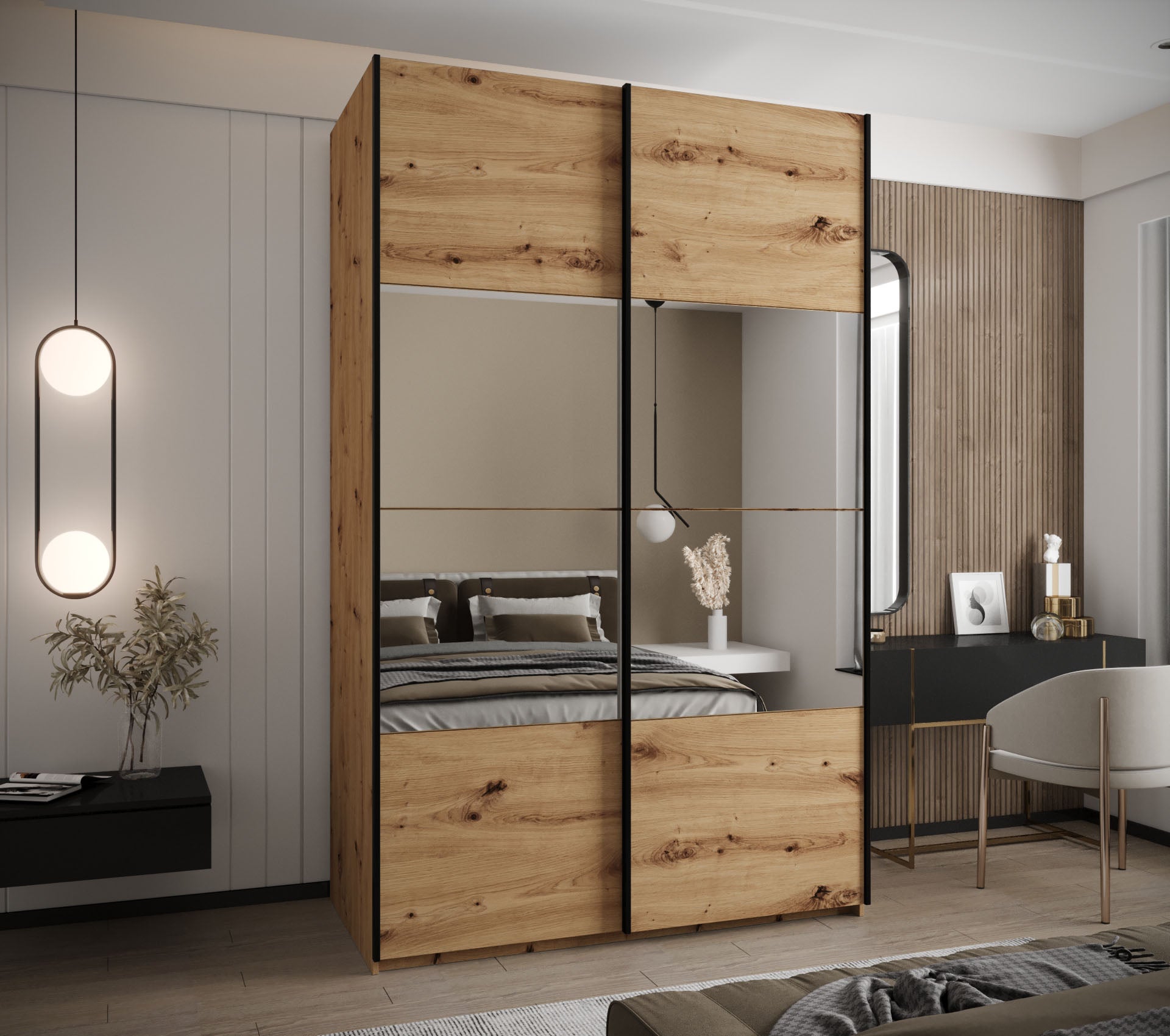 Szafa przesuwna wysoka Lux 4 150 x 64 x 245,5 cm artisan + artisan + u. czarny - Abiks Meble - 2