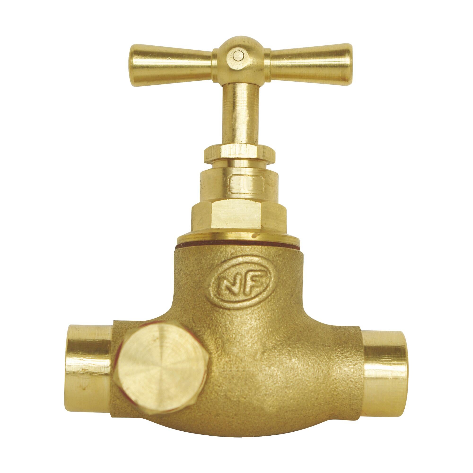 Robinet d'arrêt à potence à purge à souder - Pour tube cuivre 12mm - Laiton brut - 6