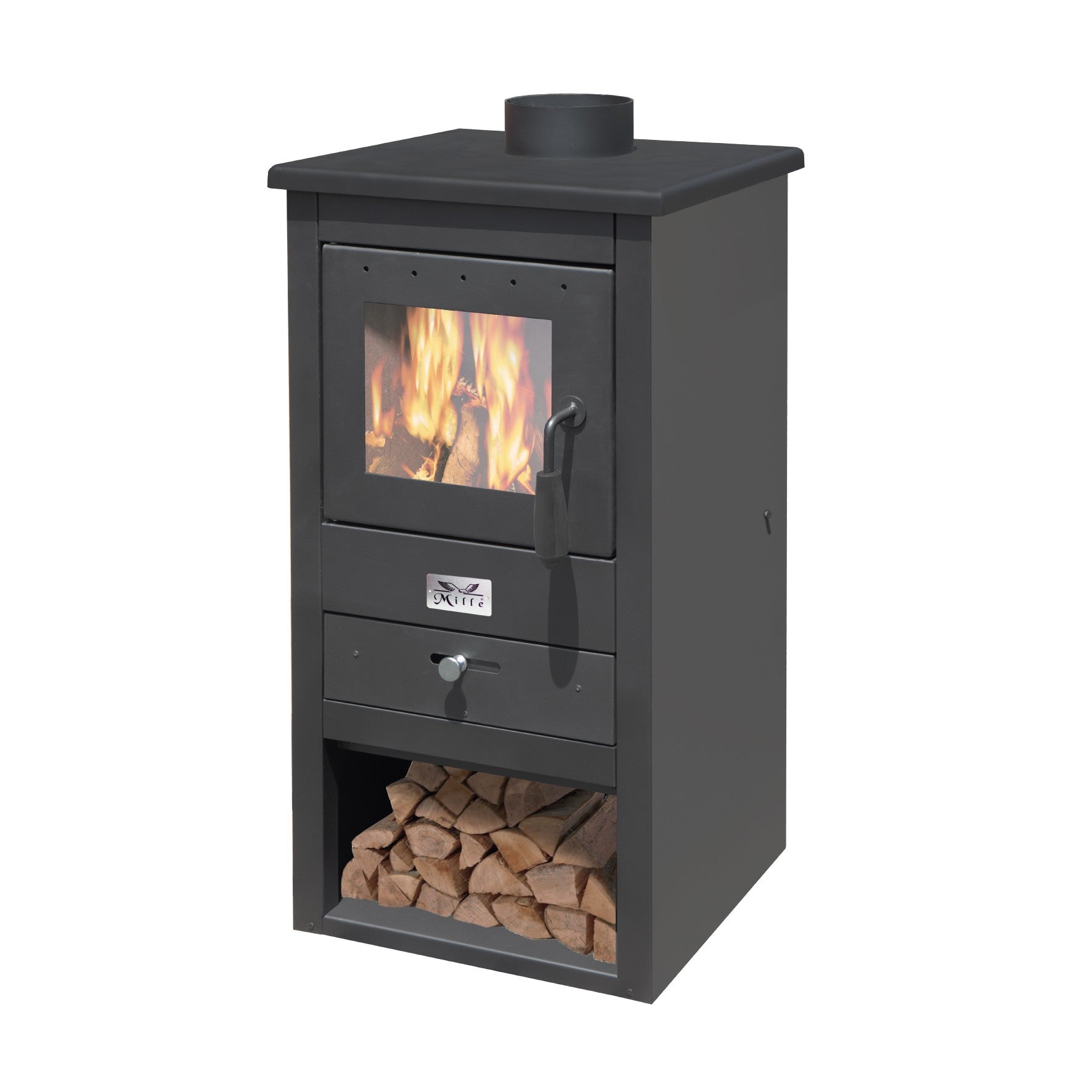 Poêle à bois – Athena Big finition anthracite 44_45 h94 cm 13 kW compartiment à trous – Mille