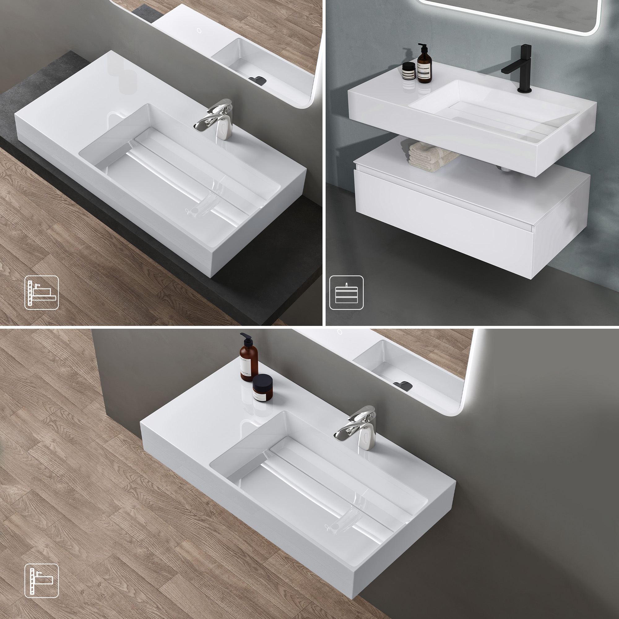 doporro Lavabo Suspendu Blanc 75cm Vasque à Poser Lave Mains Rectangulaire de Qualité pour Salle de Bain 75x43x14cm Colossum12-R - 4