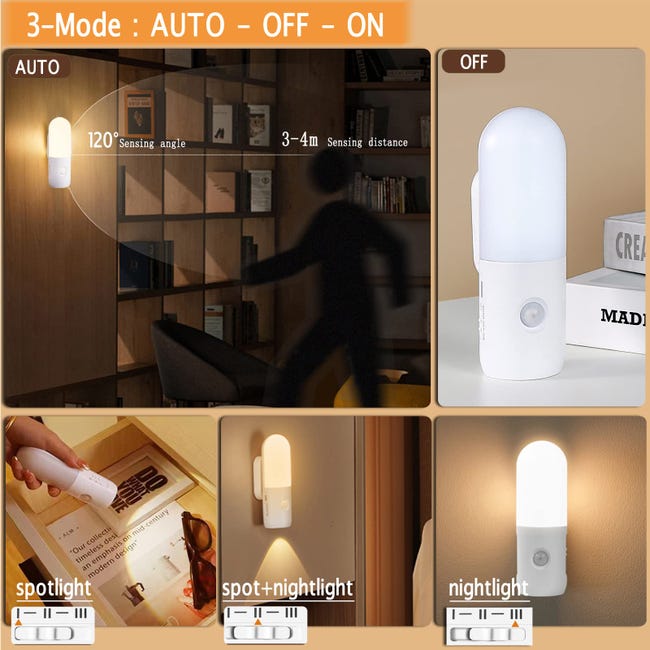 Veilleuse Murale Avec Détecteur De Mouvement Amovible - Allumage Automatique Et Rechargeable Veilleuse Murale Avec Détecteur De Mouvement Amovible - Allumage Automatique Et Rechargeable