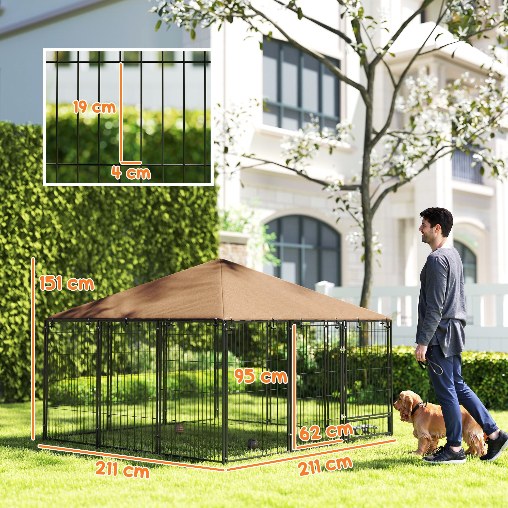 Parque para Cães PawHut em Aço com Tecido Oxford Castanho 211x211x151 cm - 3