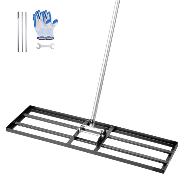 Rastrillo Nivelación Césped Mango VEVOR 83,9 Pulgadas Placa Suelo 36x10 Pulgadas Acero Carbono Resistente Óxido 3 Alturas Ajustables