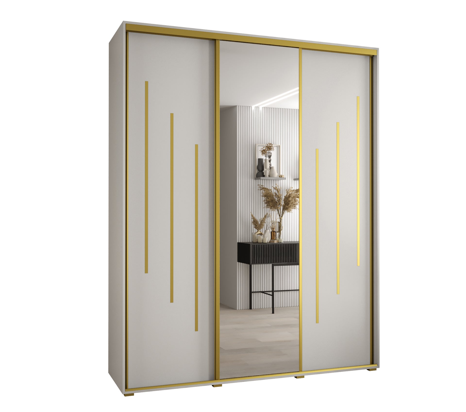 Szafa przesuwna z lustrem wysoka Davos 9 200 x 60 x 235,2 cm biały + biały + u. złoty - Abiks Meble