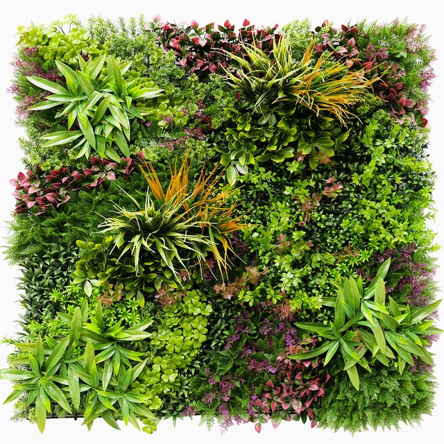 Lot de 5 murs végétaux artificiels Wood Colors 1 × 1 m – un décor coloré pour un grand mur ou une clôture