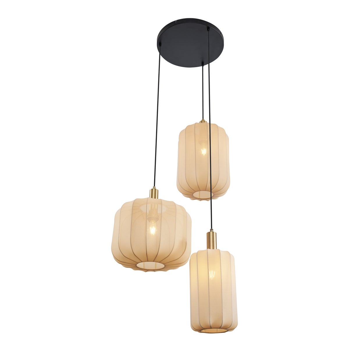 Suspension Japandi noire et dorée avec abat-jour beige 3 lumières - Pluni - 5