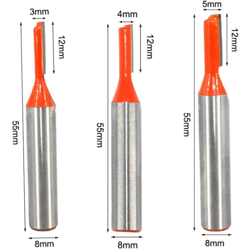 Set di punte per fresatrici con gambo da 1/4 di pollice, 3 pezzi, punte per fresatrici per ante di armadi e montanti a pannello rialzato, fresa per legno, fresa per scanalature in