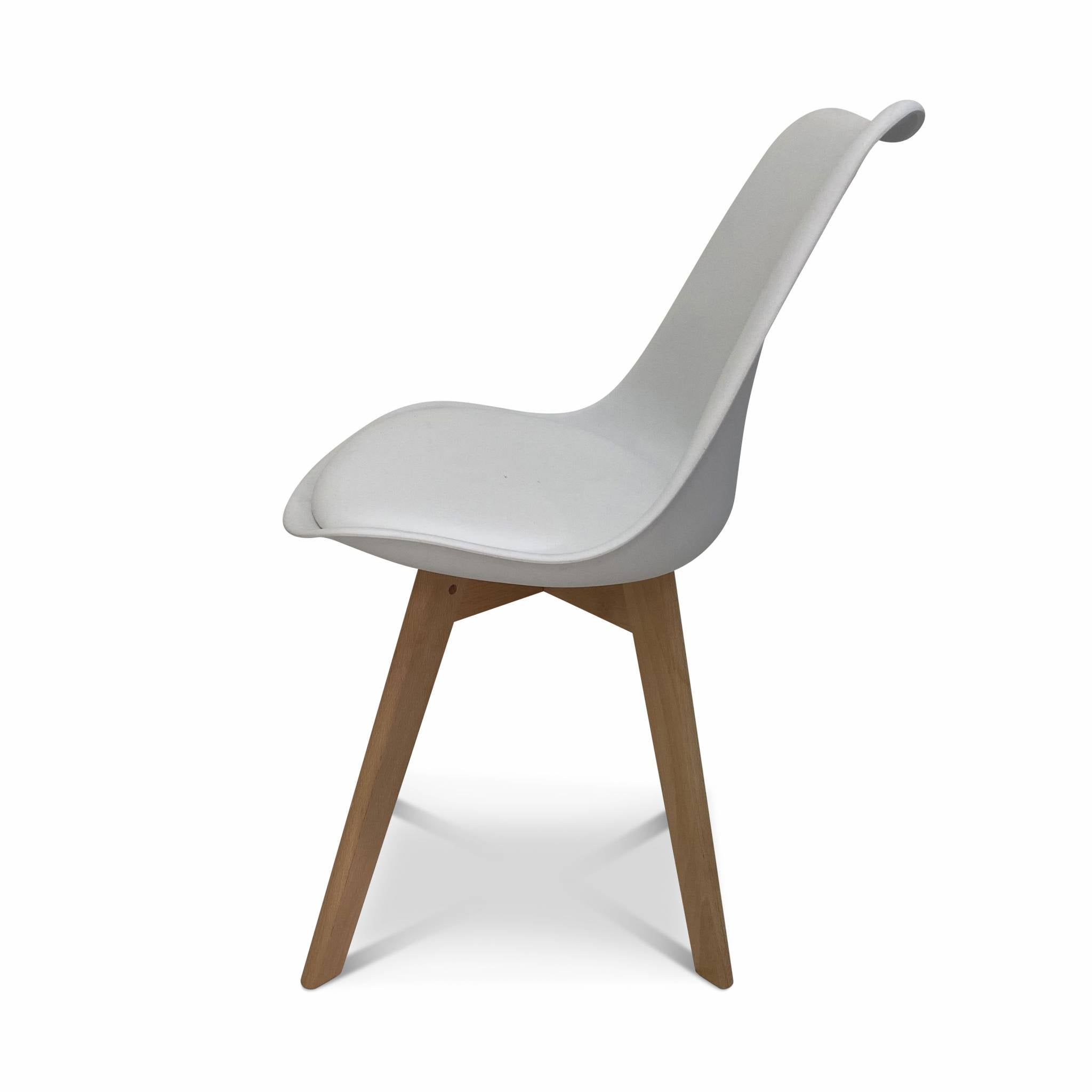 Set di 4 sedie scandinave imbottite, con gambe in legno per sala da pranzo, Bianco - 3