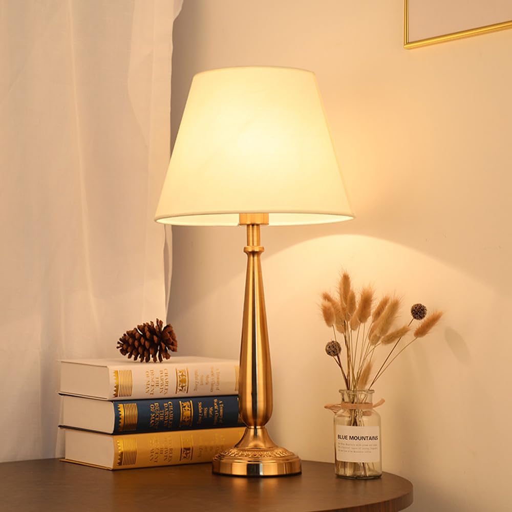 Leroy Merlin Lámpara De Mesita De Noche Vintage Con Enchufe,Lámpara De Escritorio Con Acabado Lámpara De Tela Para Mesita De Noche, 3 Temperaturas De Color Dorado 