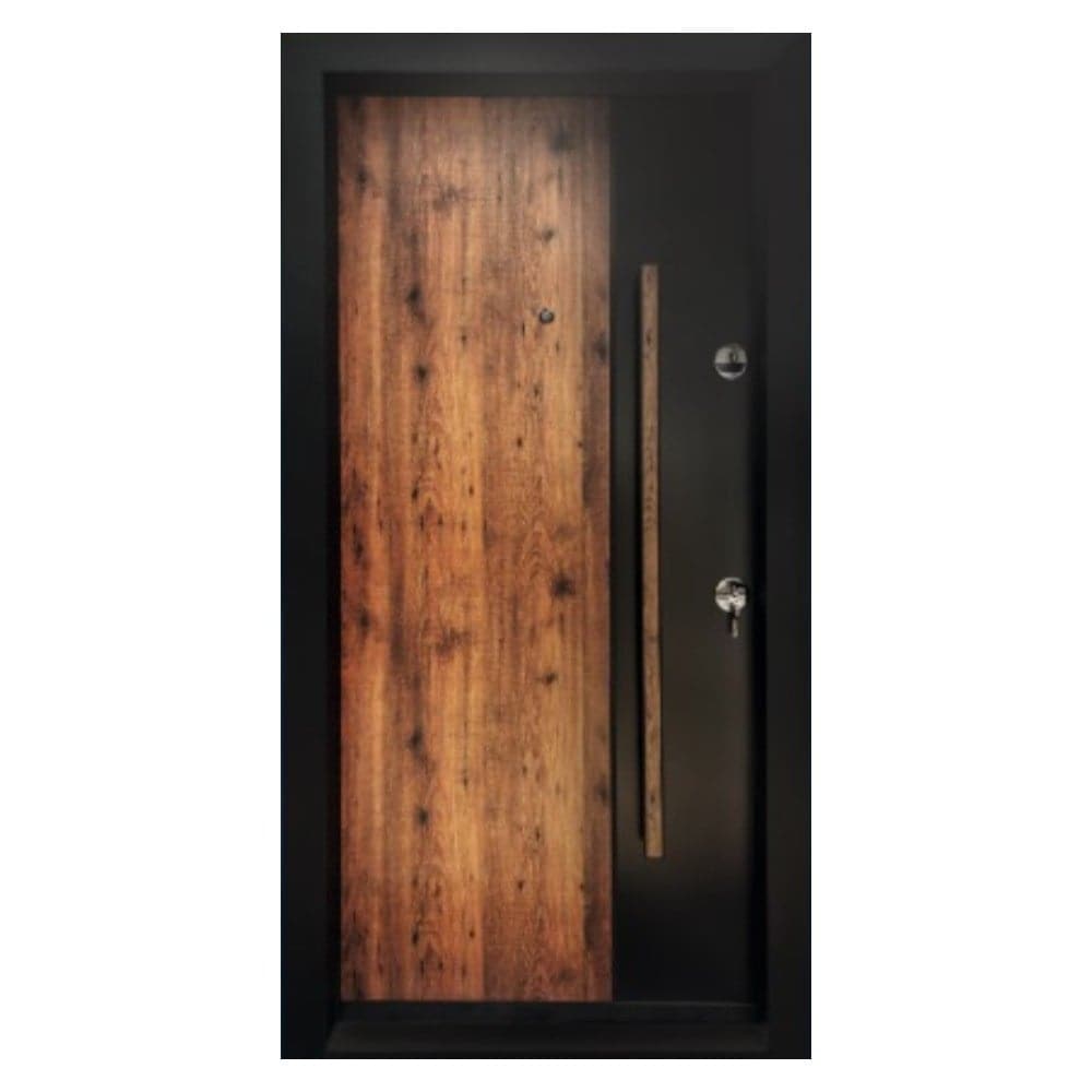 Usa metalica de exterior Novo Doors NDA4, Compozit, Pentru case, Deschidere Stanga, Dimensiune 200X98 cm, Negru perlat cu stejar auriu