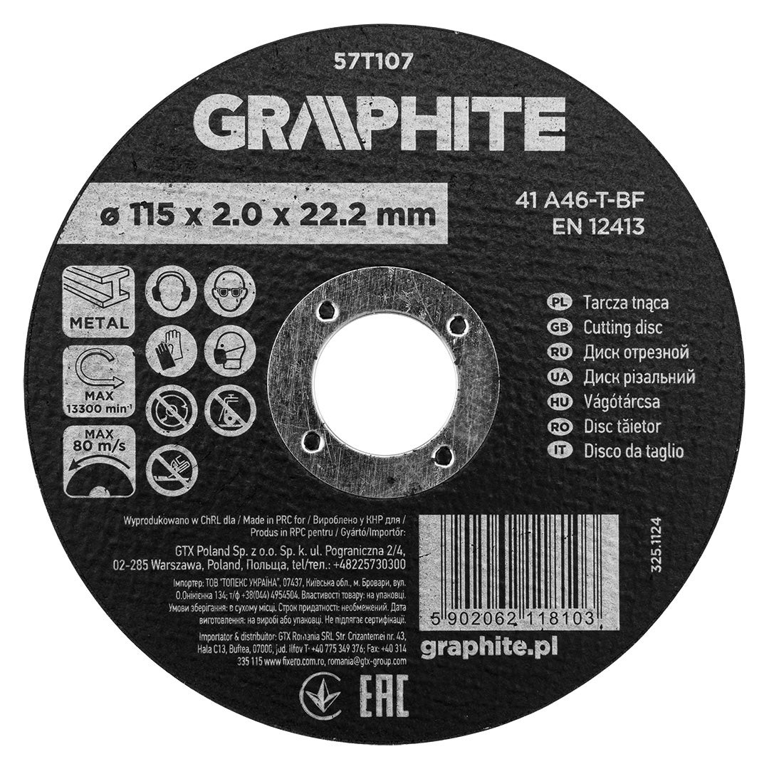 Disc de taiere, corindon, pentru metal 115 x 2.0 x 22.2 mm, 41 A46-T-BF 57T107